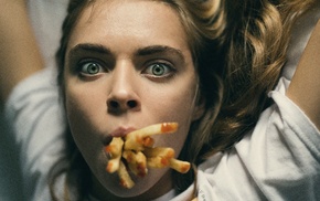 Fries, mouths, model, girl, face, Cara Delevingne