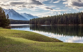 mountain, lake, trees, landscape