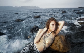 Asian, water, girl outdoors, girl, sea, model