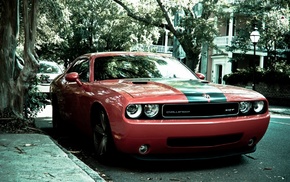 muscle cars, car, Dodge Challenger, red, street