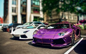 Lamborghini Aventador, parking lot, car, tilt shift