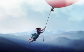 balloons, girl, fantasy art