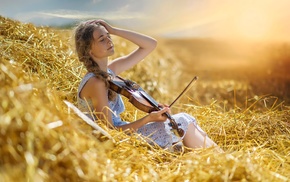 violin, field, girl outdoors, girl