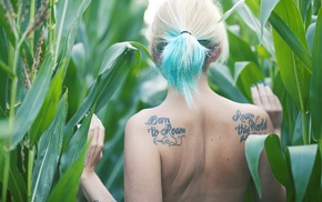 model, girl, girl outdoors, tattoos, plants