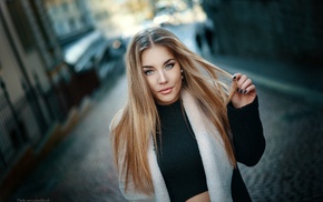 street, blonde, model, portrait, blue eyes, girl