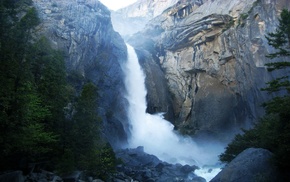 nature, waterfall, Yosemite National Park, mountain