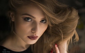 auburn hair, red nails, blue eyes, model, girl, portrait