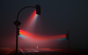street light, road, mist