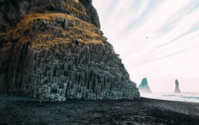 cliff, beach, landscape, Iceland, nature