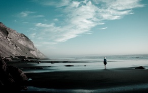 girl outdoors, clouds, beach, sea, nature, girl