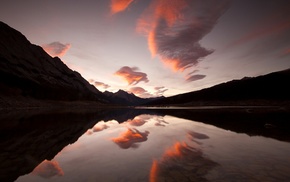 clouds, mountain, reflection