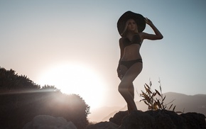 model, girl outdoors, hat