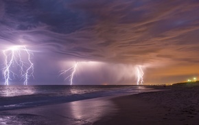 lightning, landscape, beach