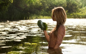 girl, lake