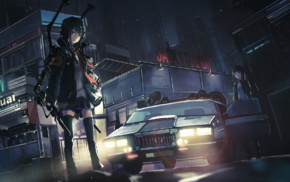 anime, police cars, anime girls, original characters