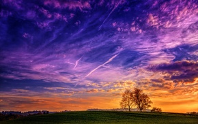 clouds, landscape, trees