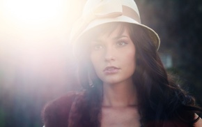 long hair, brunette, face, hat, girl