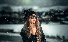 snow, girl, girl with glasses, model