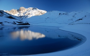 mountain, snow, reflection, lake, landscape