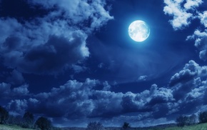 landscape, moon, clouds