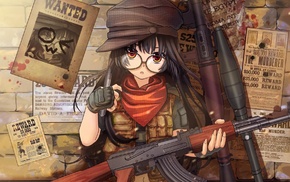 anime, AK, 47, weapon, anime girls, glasses