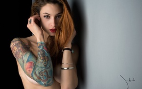 tattoo, walls, nose rings, Juan Renart, girl, nude
