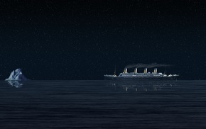 sea, ship, Titanic, iceberg, history, starry night