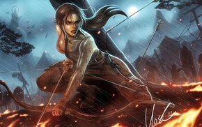 Tomb Raider, dirty, Lara Croft, fighting, girl, fantasy art