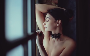 closed eyes, Vita, model, necklace, window, girl