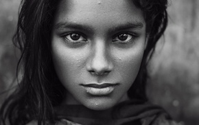 girl, face, monochrome