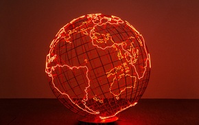 Europe, continents, Australia, Earth, Africa, neon light