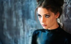 face, eyes, long hair, blurred, model, Xenia Kokoreva