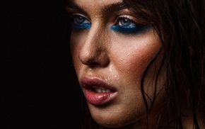 Sarp Abdullah Gltemiz, water drops, face, blue eyes, looking away, closeup