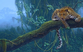 tiger, animals, branch, trees, Daniel Smith