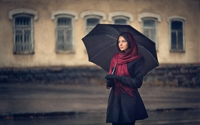 girl, umbrella, model