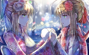 tears, kimono, Saber, scarf, Fate Series, snow