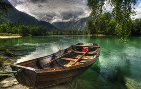 river, rowboat, landscape