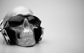 music, skull, headphones, audio, simple background, sunglasses