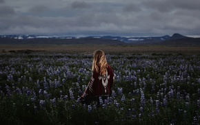 blonde, girl, field