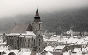 church, Brasov, snow, Romania, city