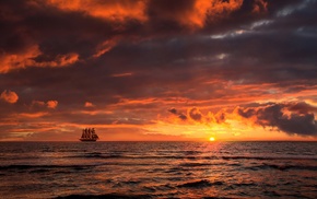 clouds, sea, ship