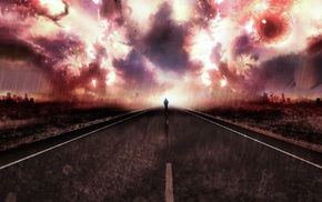 city, walking, explosion, planet, road