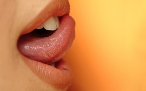 Breanne Benson, closeup, tongues, open mouth, orange background