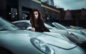 black, brunette, car, dress, girl, hair