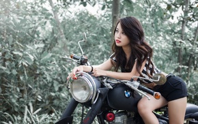 girl, girl with bikes, trees, BMW, nature, shorts