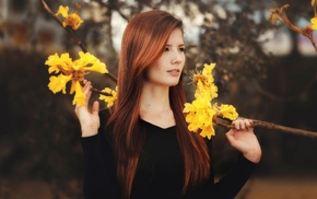 spring, model, trees, nature, redhead, girl