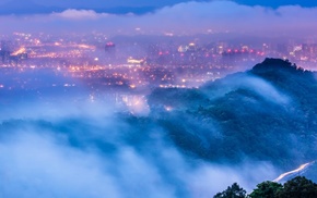 city, clouds, lights