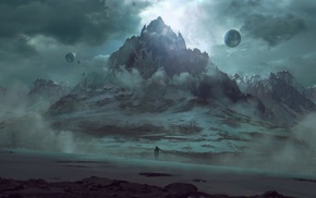 fantasy art, mountain, planet
