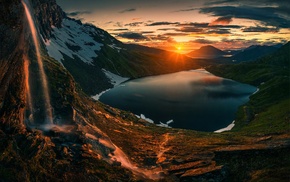 Sun, landscape, lake