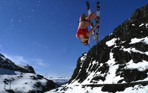 Ski, winter, clear sky, girl, mountain, bikini